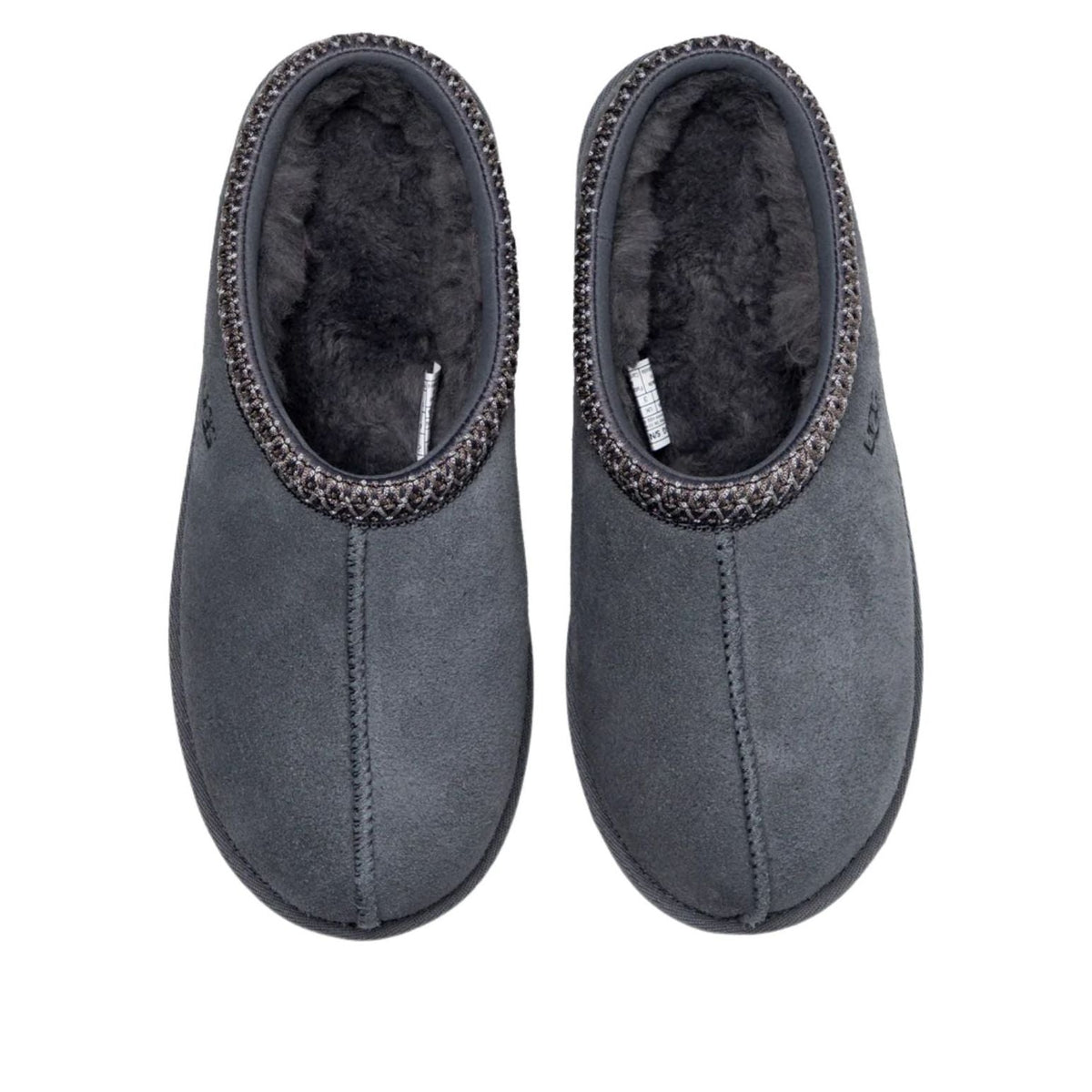 UGG Tasman II Slipper Obsidian Kids, bovenaanzicht met wollig binnenwerk en gebreide randafwerking