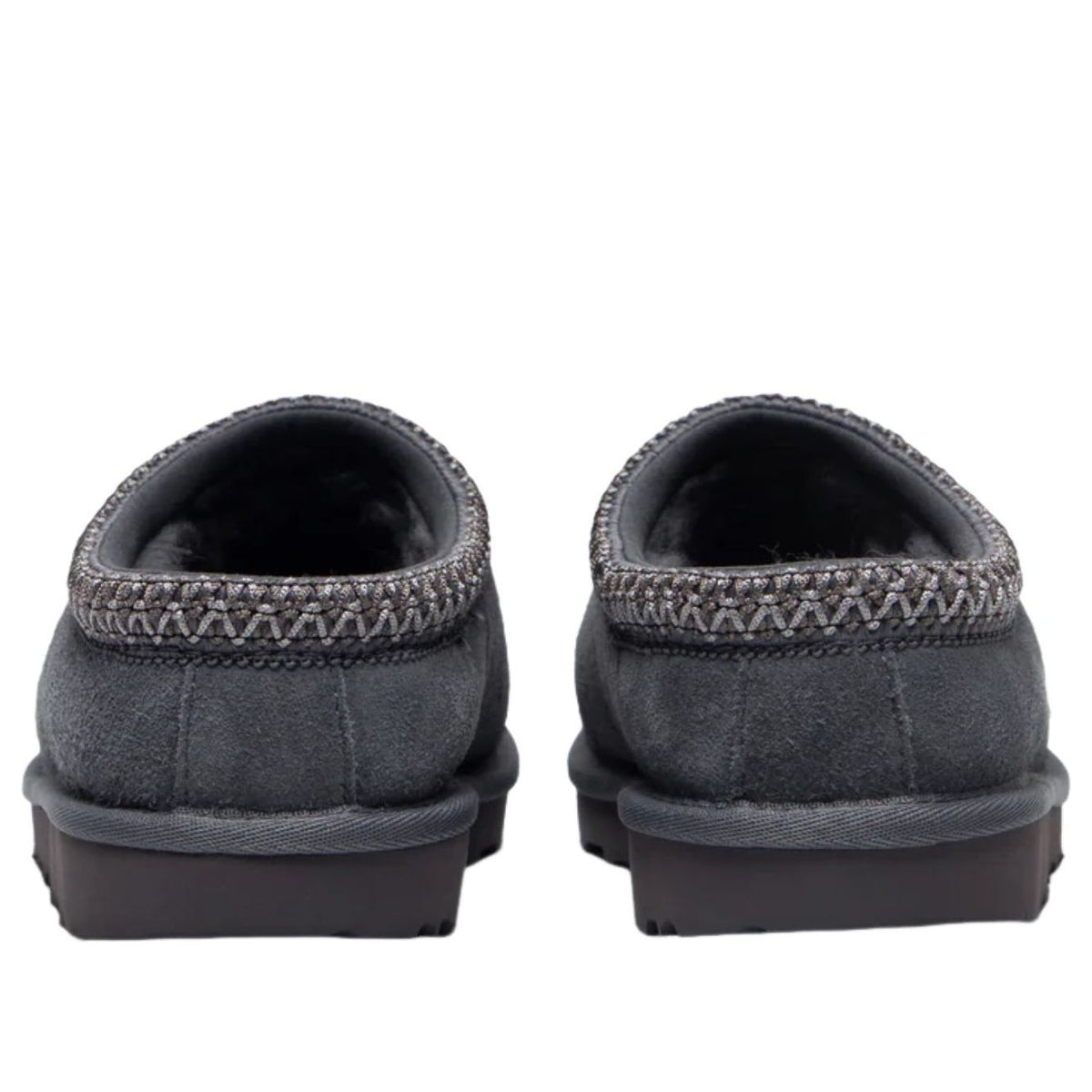 UGG Tasman II Slipper Obsidian Kids, achteraanzicht met gevlochten kraagdetail