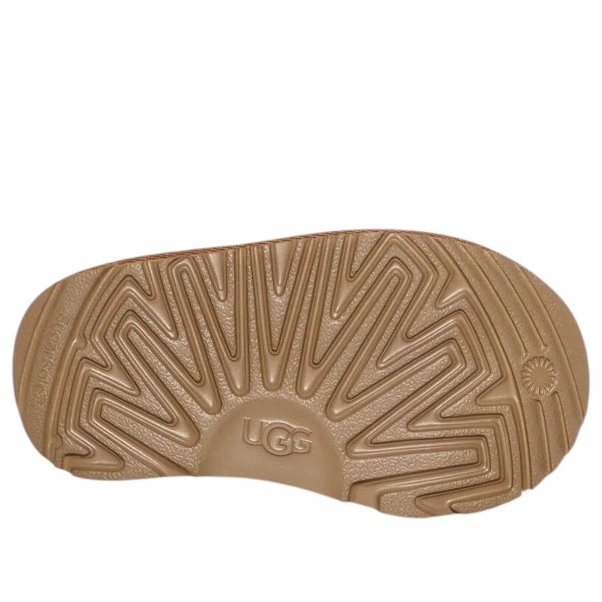 UGG Tasman II Slipper Chestnut, zoolprofiel met diep uitgegroeid patroon en UGG-branding