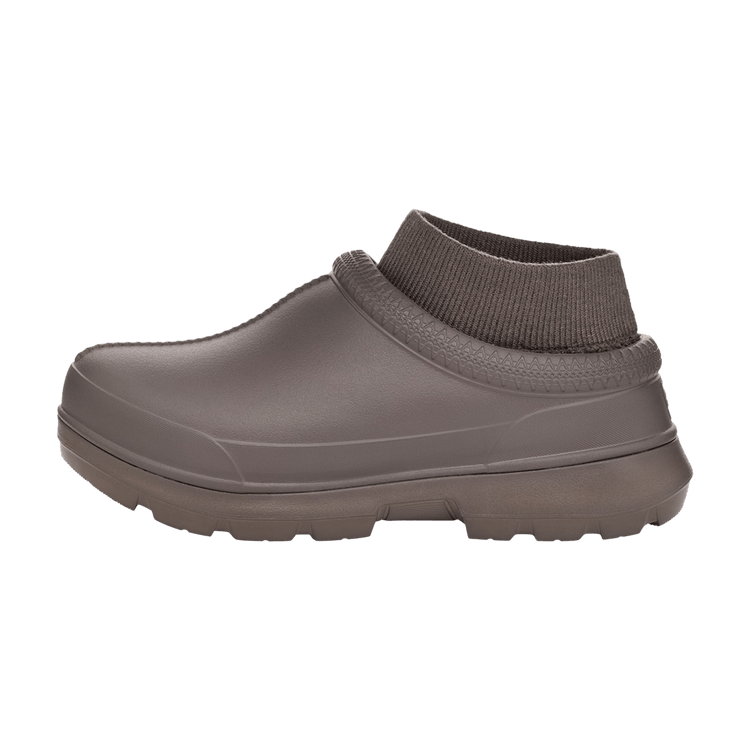 UGG Tasman X Slipper Thunder Cloud, zijaanzicht met grijze quilted bovenkant en ribgebreide manchet, chunky zool