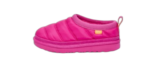 UGG Tasman LTA Slipper Rock Rose zijaanzicht, roze pluche met gestikt patroon en rubberzool