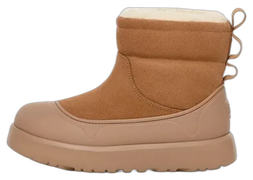 UGG Classic Mini Mod Boot Chestnut Kids, zijaanzicht met zandkleurige suède schacht en beige zool