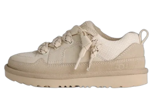 UGG Lowmel Lo Jasmine Kids sneaker in beige, zijaanzicht met gestructureerde zool en vetersluiting