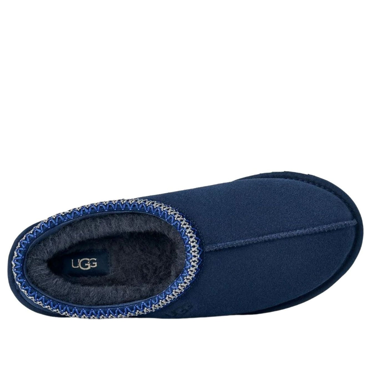 UGG Tasman II Slipper Deep Ocean, bovenaanzicht openend het interieur met UGG-logo en fleece