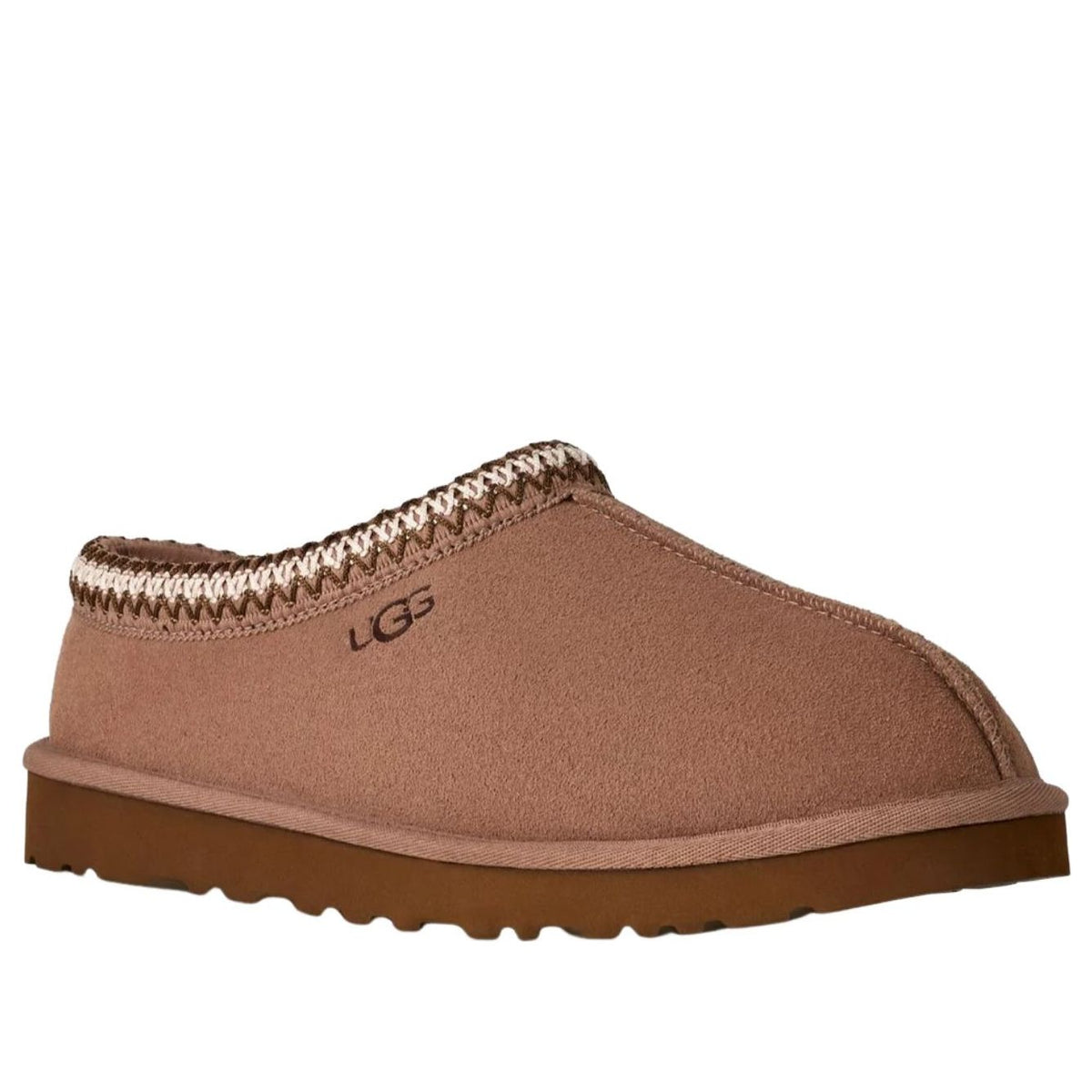 UGG Tasman II Slipper Rocky Oak vooraanzicht met UGG-logo en gebreide boord