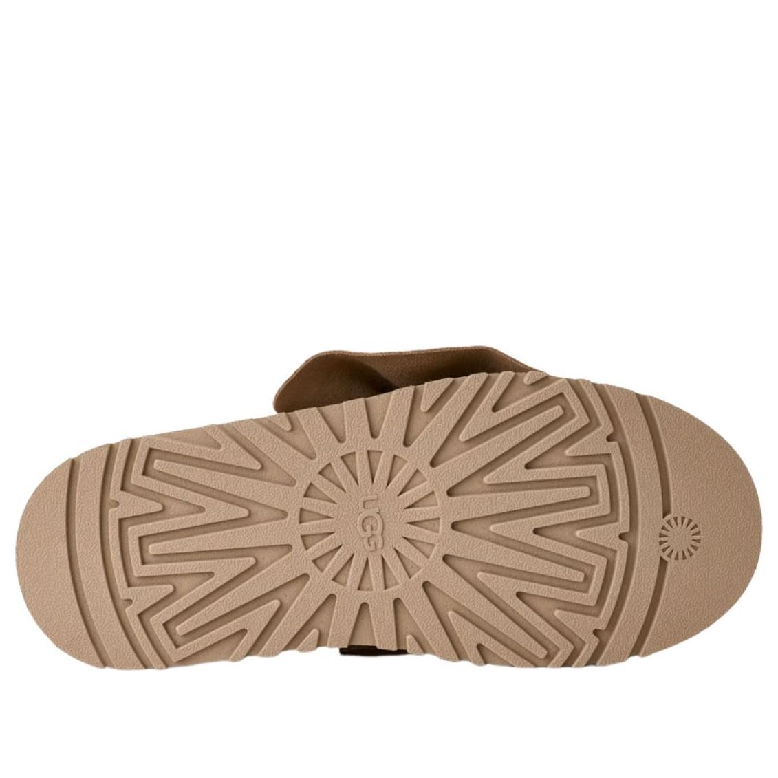 UGG Platform Slip-On Bow Slipper Sand, zoolprofiel met geometrisch zonpatroon