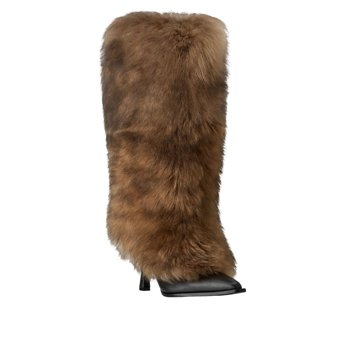 UGG Heel AMBUSH Brown, vooraanzicht toont volledige hoogte van de bruine bontlaars