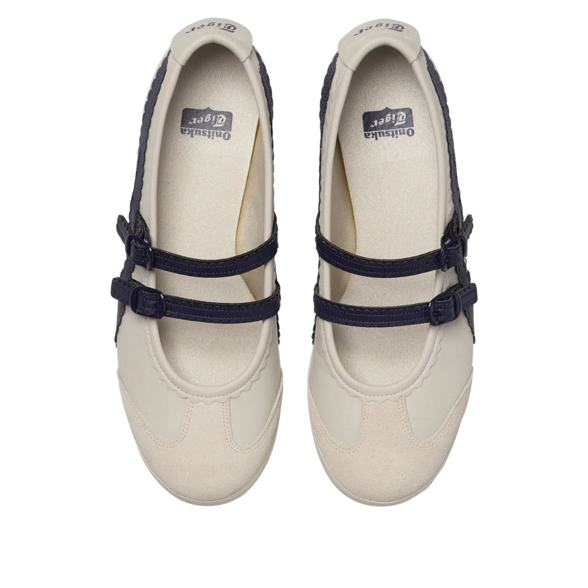 Onitsuka Tiger Mexico 66 TGRS Birch Peacoat bovenaanzicht paar met dubbele riempjes