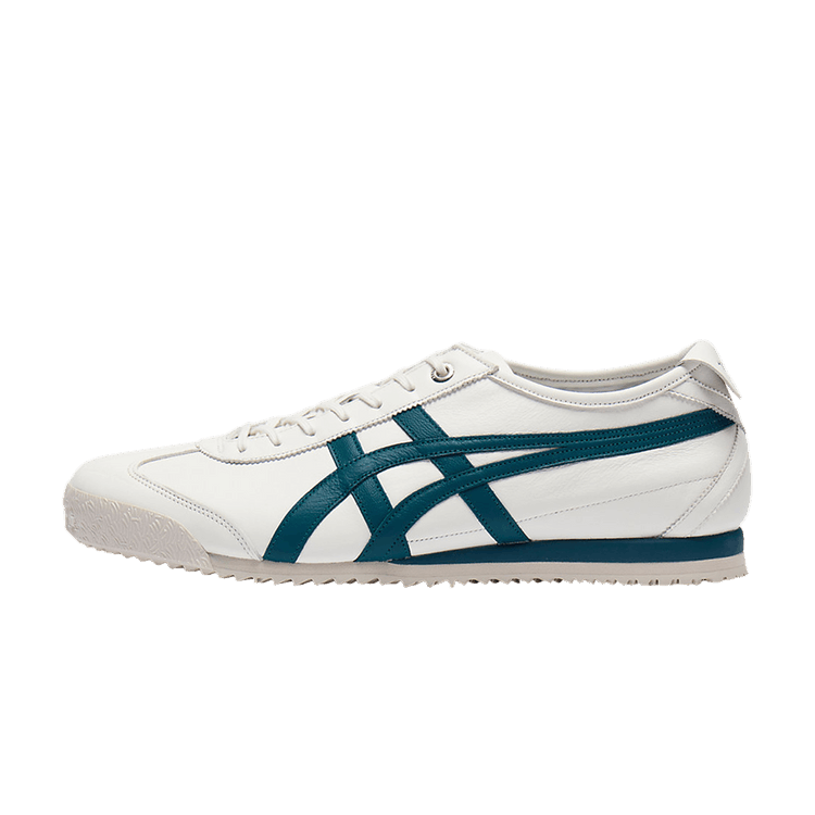 Onitsuka Tiger Mexico 66 SD Off-White Spruce Green, zijaanzicht, wit leer en donkerblauwe strepen