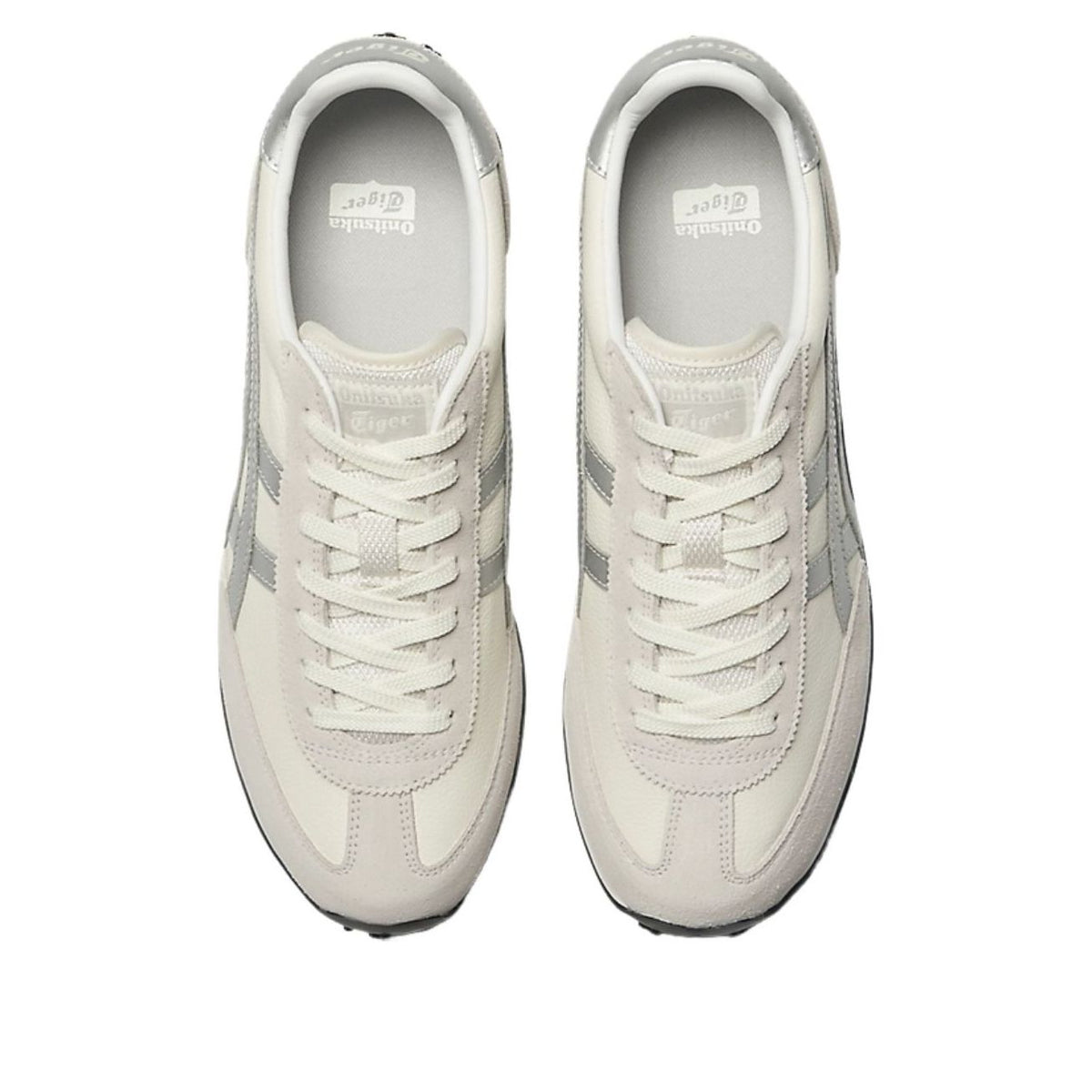 Onitsuka Tiger EDR 78 Cream Pure Silver, bovenaanzicht met crèmekleurige veters en zilverlogo op de tong