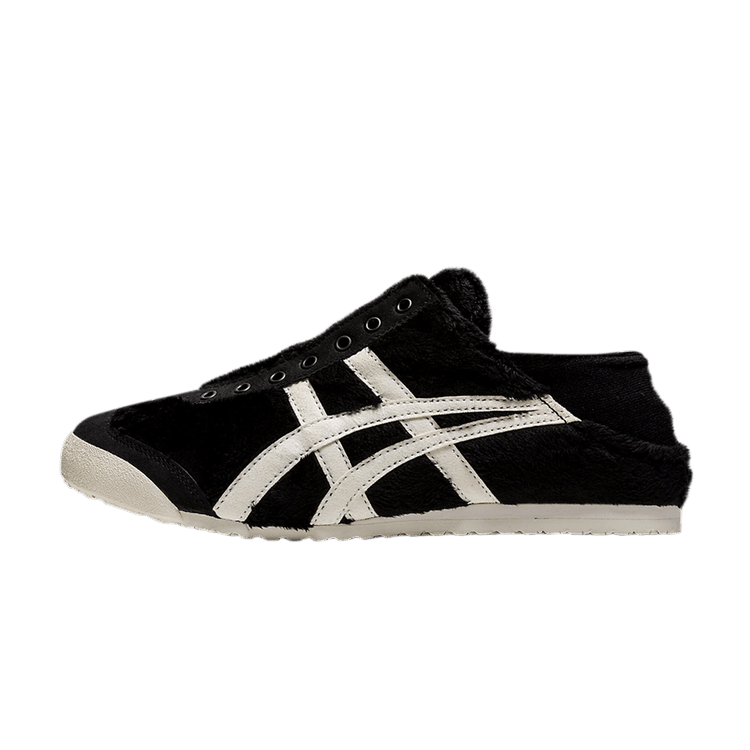 Onitsuka Tiger Mexico 66 Paraty Black Cream, zijaanzicht met zwart suède, wit gestreept logo en crème zool