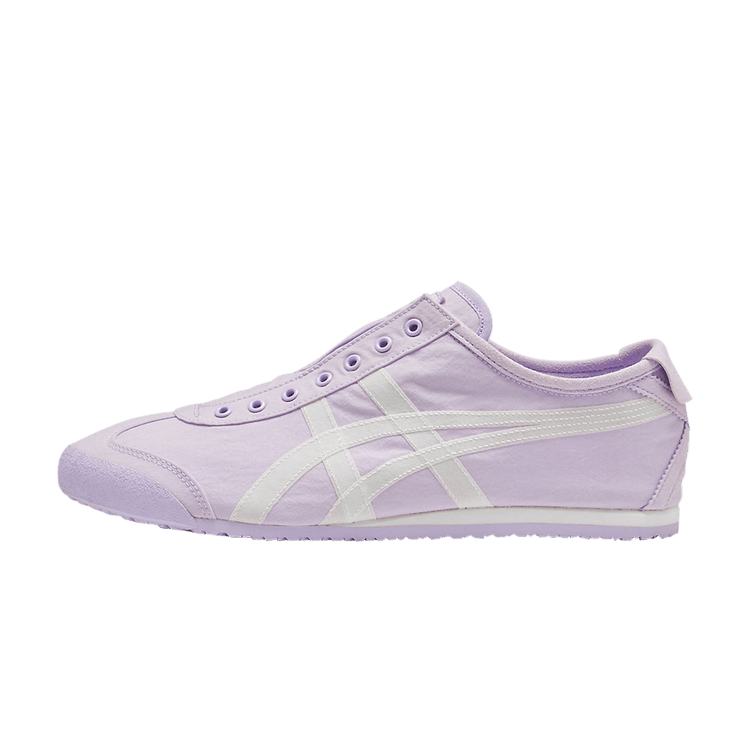 Onitsuka Tiger Mexico 66 Slip-On Digital Lavender Cream, zijaanzicht met lavendel canvas en witte strepen