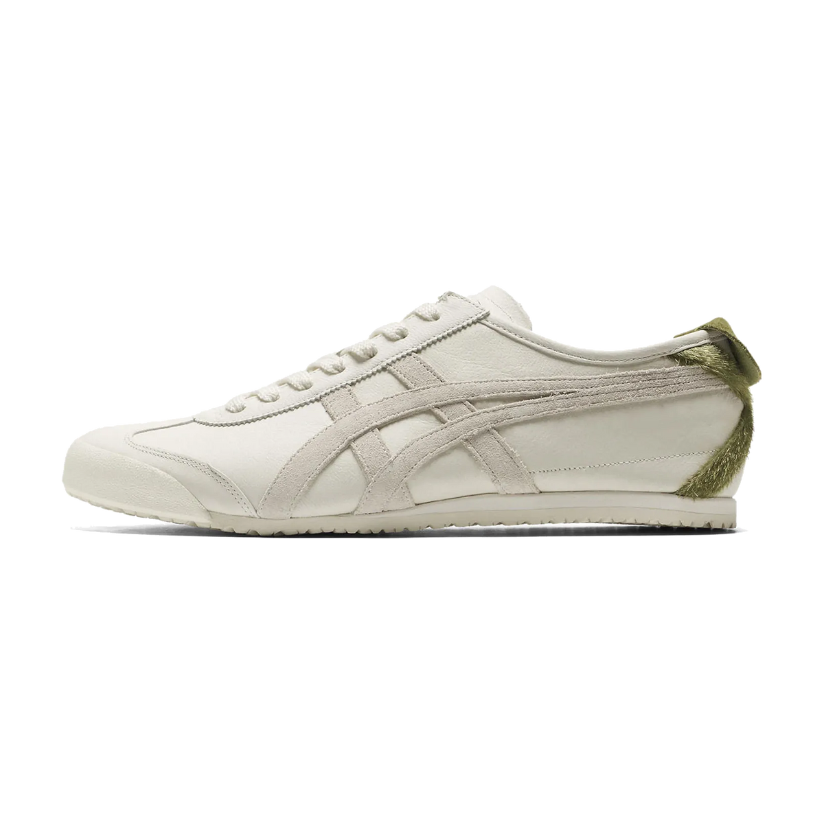 Onitsuka Tiger Mexico 66 Cream Bronze Green, zijaanzicht, met crèmekleurig leer en olijfgroene details