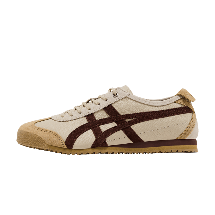 Onitsuka Tiger Mexico 66 SD Vintage Putty Dark Brown, zijaanzicht met crèmekleurig canvas en donkerbruin suède