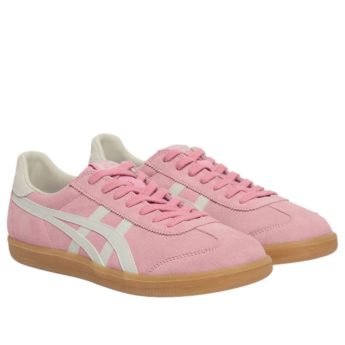 Onitsuka Tiger Tokuten Blossom Pink Off-White paar samen, roze textiel met witte logo-strepen