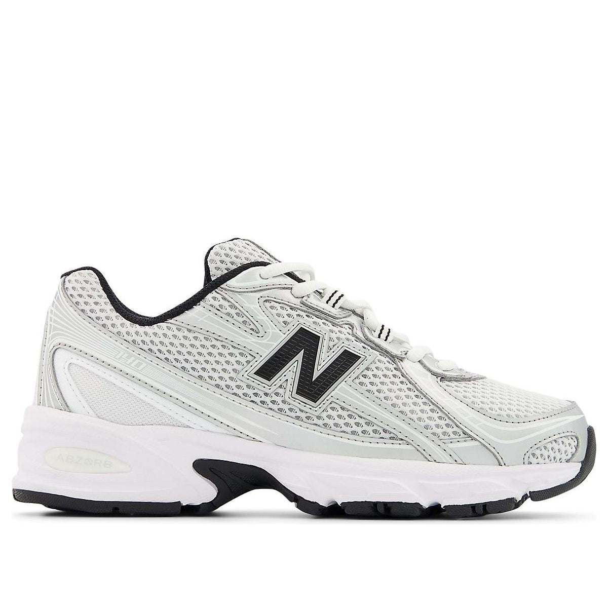 New Balance 740 Grey Black (GS) driekwart aanzicht, grijs mesh met zwarte accenten en contrasterende zool