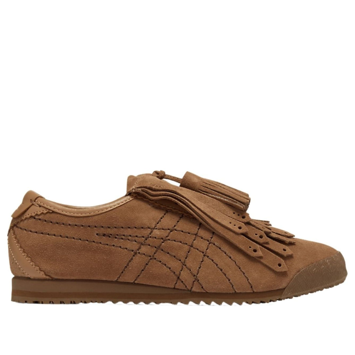 Onitsuka Tiger Mexico 66 Fringe Mocha Brown Dark Brown, zijaanzicht met franjes en grillige zoolrand