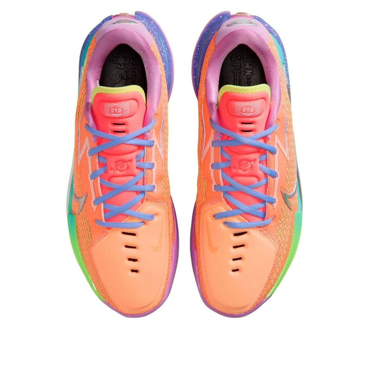 Nike Air Zoom GT Cut Dylan Harper Tri-State bovenaanzicht, oranje mesh met neon en paarse accenten, rode tongue