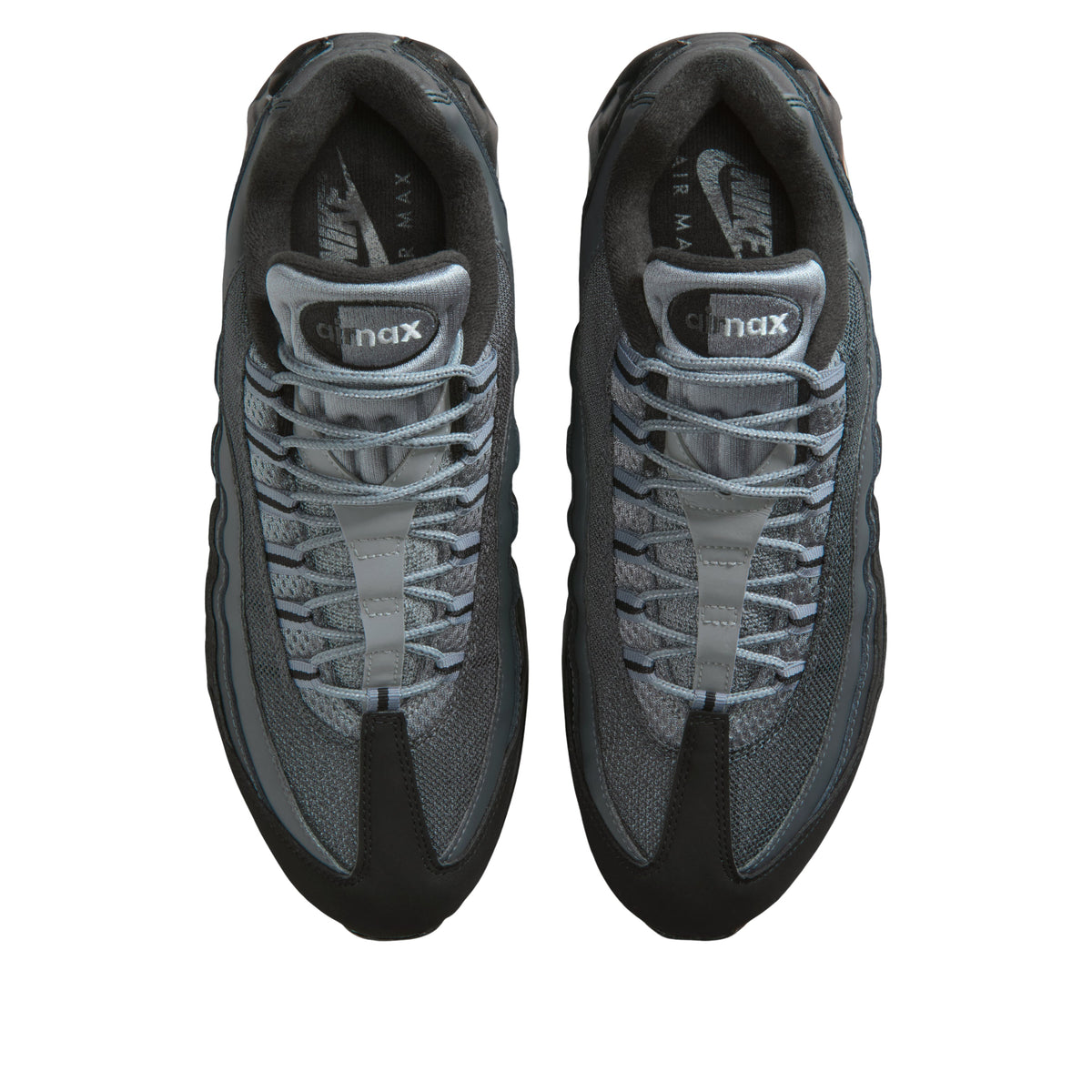 Nike Air Max 95 OG bovenaanzicht beide schoenen met grijze veters en mesh bovenwerk