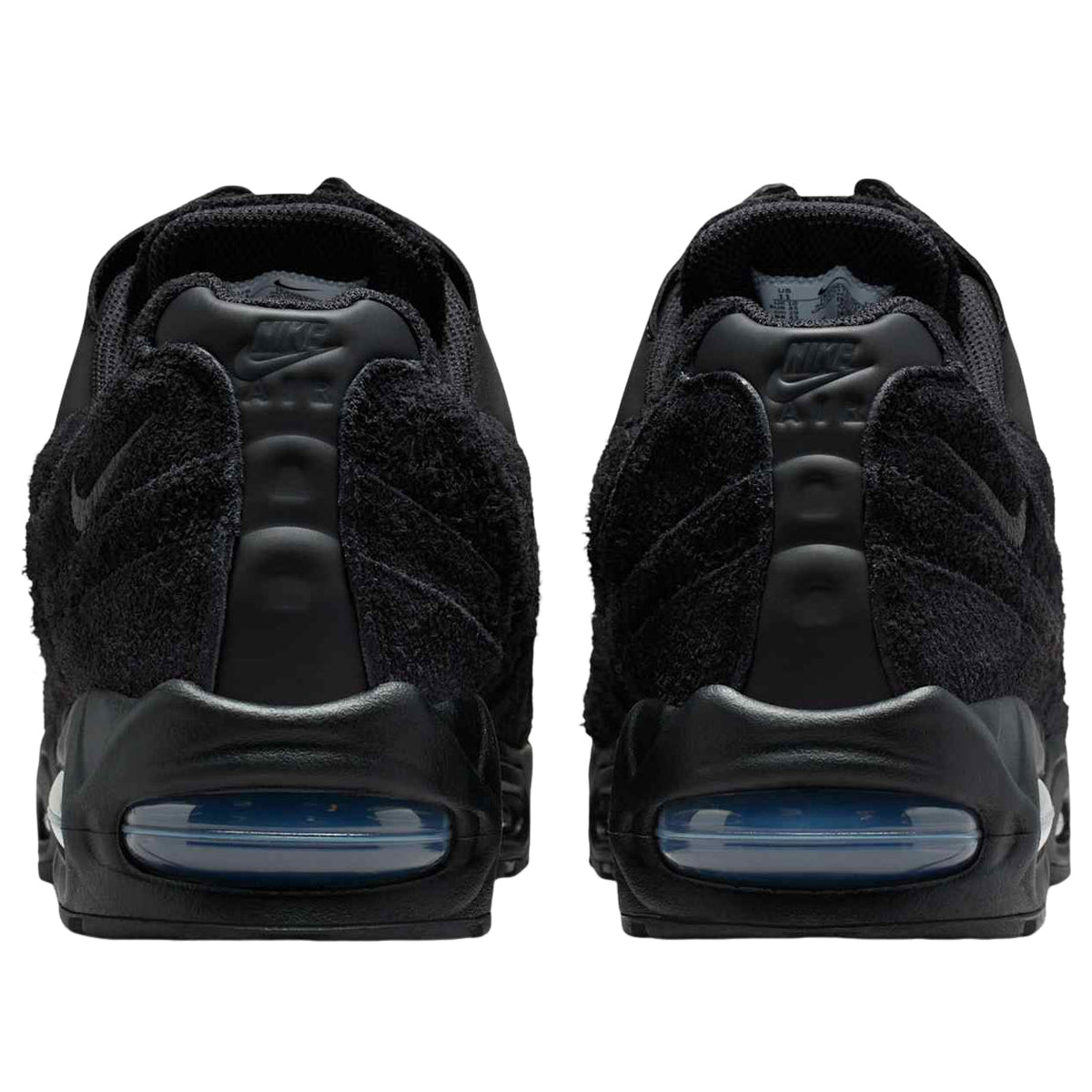 Nike Air Max 95 Zip SP Black, achteraanzicht met blauwe airbag zichtbaar in zool