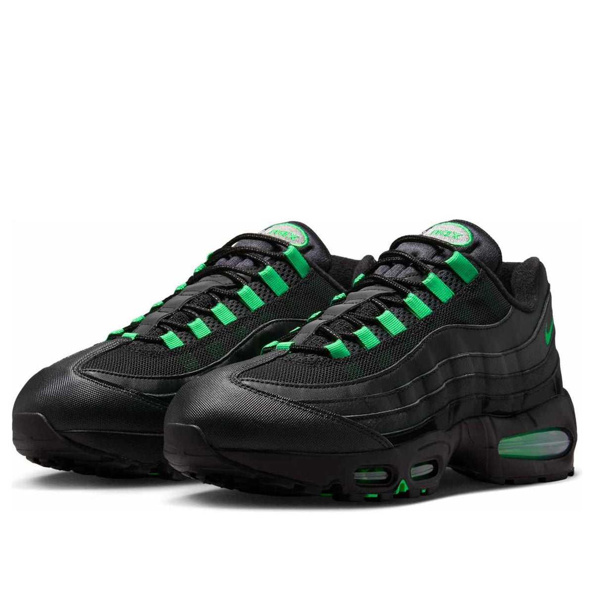 Nike Air Max 95 OG Big Bubble Black Green Shock, paar samen vooraanzicht met neon groene details