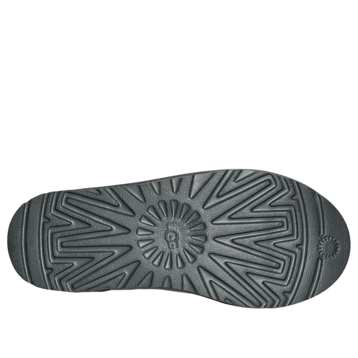 UGG Tasman Slipper Rainstorm, zoolprofiel toont gestileerde groeven en logo's in het rubber