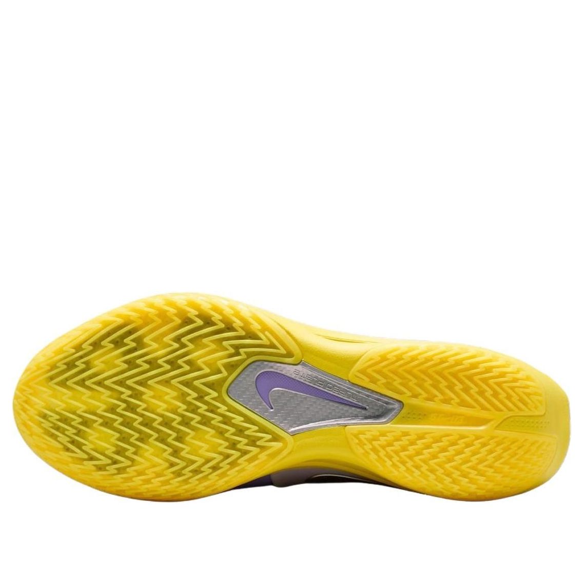 Nike Air Zoom GT Cut 3 Turbo Los Angeles Lakers, zoolprofiel in geel met Nike Swoosh en paarse accenten