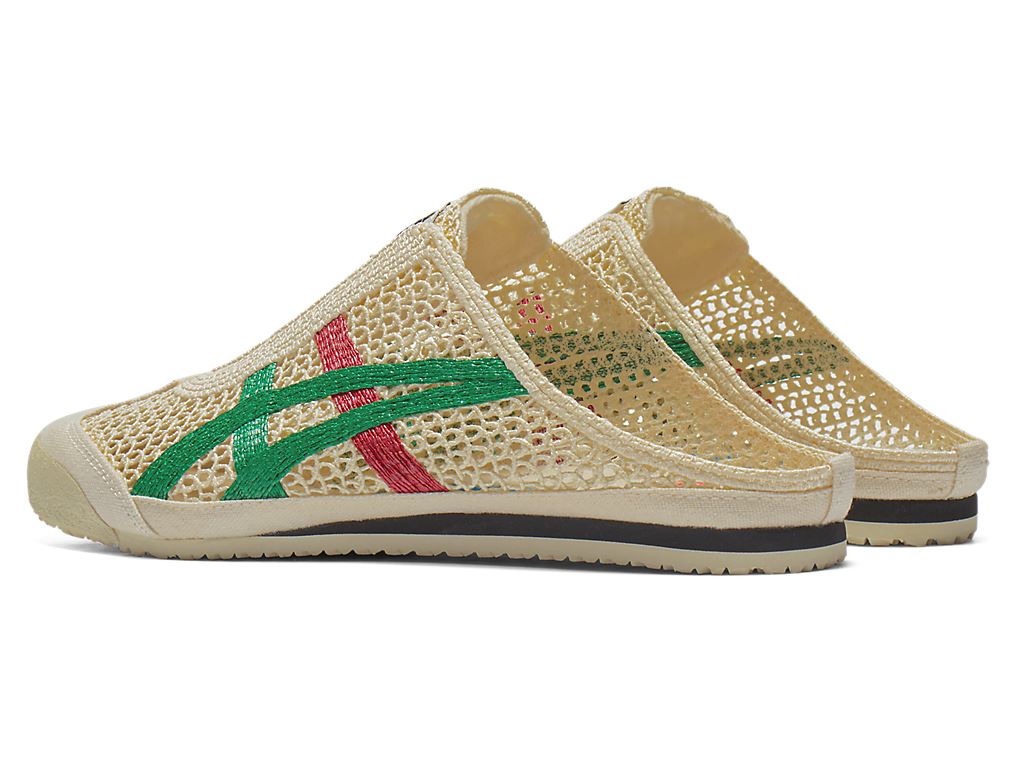 Onitsuka Tiger Mexico 66 Sabot Cream Kale achteraanzicht, open design toont binnenwerk en zwarte zoolrand