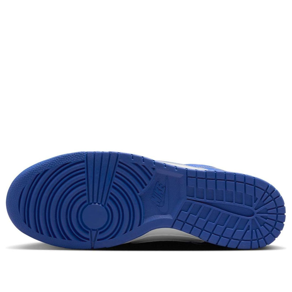 Nike Dunk Low White Hyper Royal zoolprofiel met blauw rubber en logo-indrukking