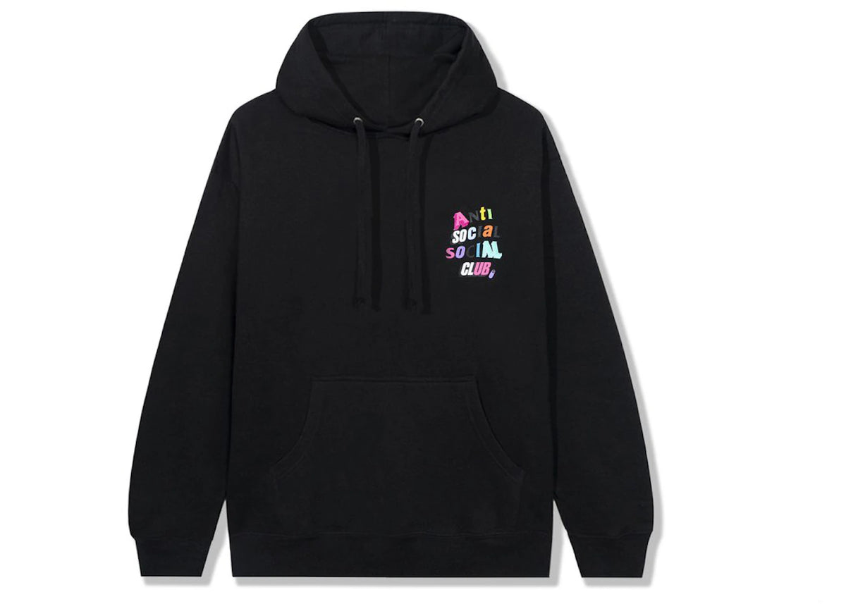Anti Social Social Club The Real Me Hoodie Black, vooraanzicht, zwarte hoodie met logoprint en koord