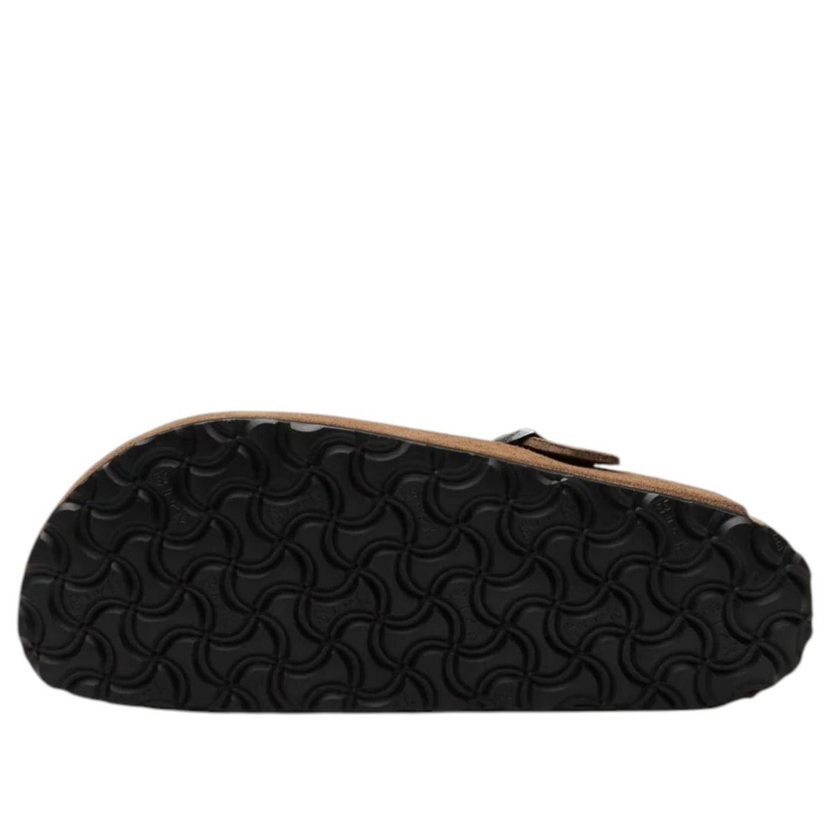 Birkenstock Boston Soft Footbed Sandal 'Dark Tea', zoolprofiel met grafisch patroon in zwart