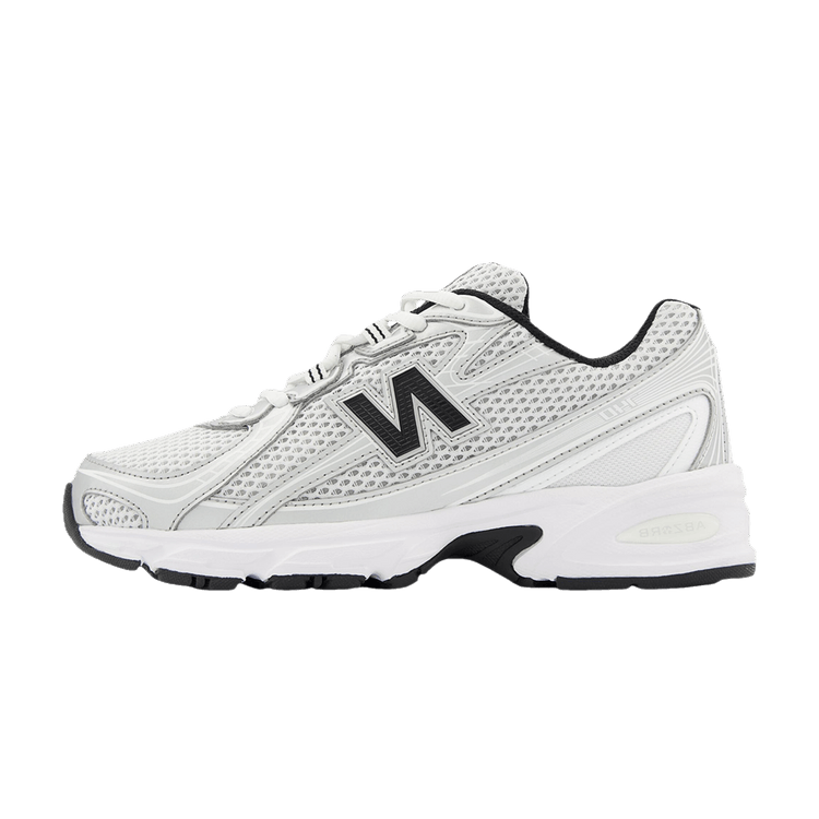 New Balance 740 Grey Black (GS) zijaanzicht met wit mesh upper, zwart N-logo en witte zool