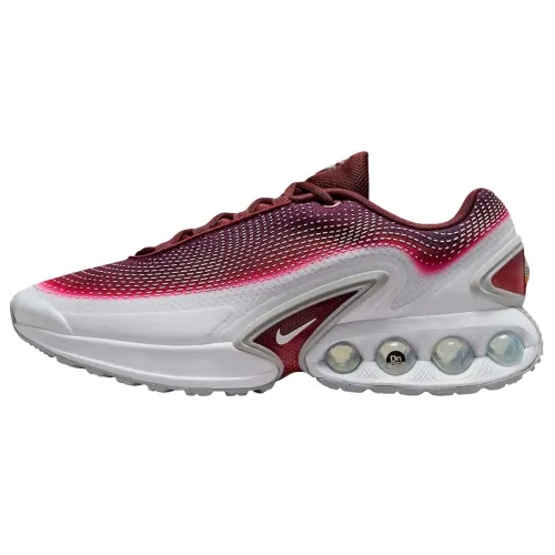 Nike Air Max Dn SE Dark Team Red Wolf Grey University Red White, zijaanzicht met mesh en grijze zoolunit