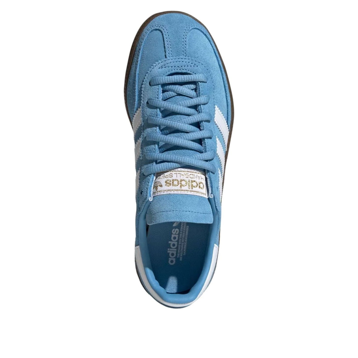 adidas Handball Spezial Light Blue Cloud White (GS) bovenaanzicht met stiksels en veter details