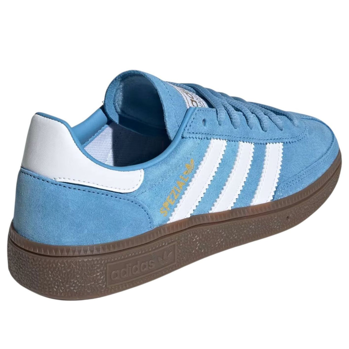 adidas Handball Spezial Light Blue Cloud White (GS) achteraanzicht met zichtbare bruine zoolrand