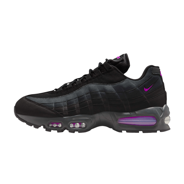 Nike Air Max 95 OG Big Bubble Black Vivid Purple, zijaanzicht met paarse Air Max-eenheden en Nike Swoosh