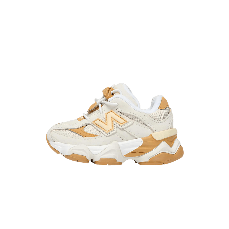 New Balance 9060 Yellow White (TD), zijaanzicht met crème en geel colorway, mesh en suède materiaal, stevige zool