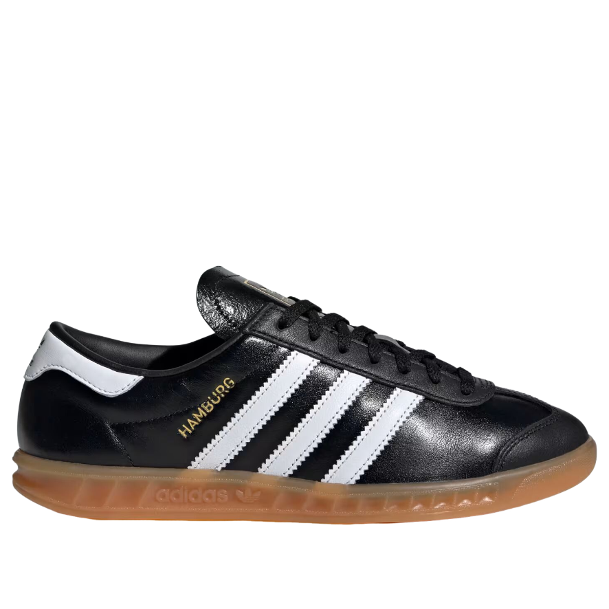 adidas Hamburg Black White Gum, zijaanzicht van volledige schoen met gumzool
