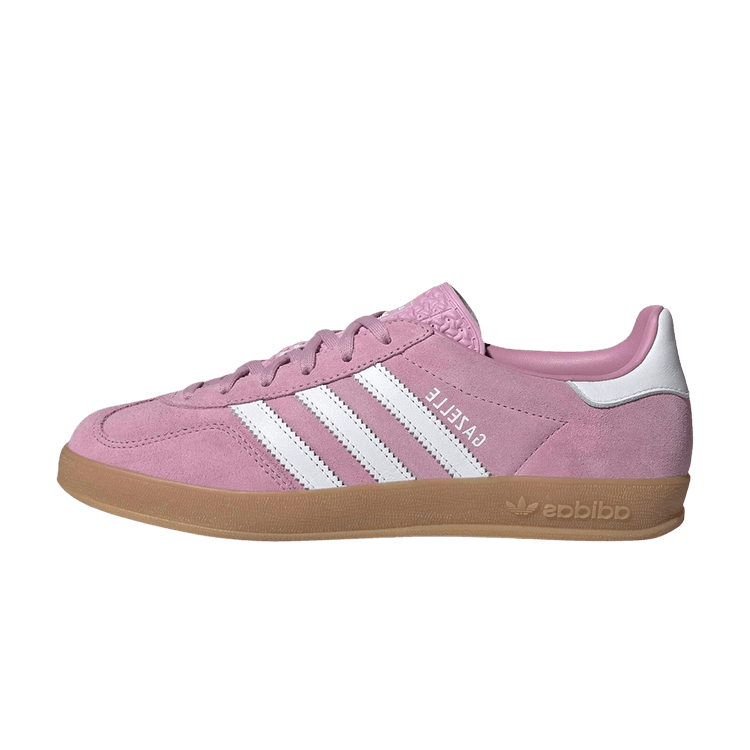 adidas Gazelle Indoor Bliss Lilac White, zijaanzicht met roze suède, witte strepen en gumzool