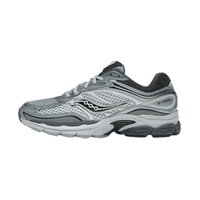 Saucony ProGrid Omni 9 Microchip grey and silver sneakers with a breathable mesh upper layered panels cushioned sole and black accents