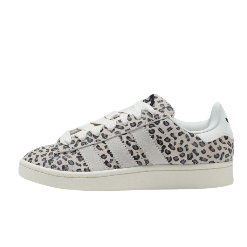 Adidas Campus 00s Cream Leopard sneaker featuring a cream base with leopard print accents and classic Adidas stripes, perfect for exclusive sneaker lovers across Europe.