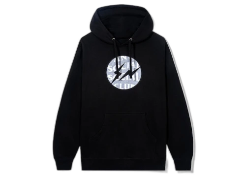 Anti Social Social Club x Fragment Called Interference Hoodie, vooraanzicht met wit cirkellogo en bergdessin op zwart katoen