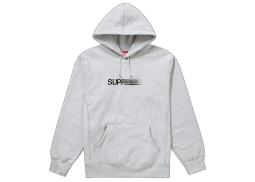 Supreme Motion Logo Hooded Sweatshirt (SS20) Ash Grey, vooraanzicht met geborduurd Motion Logo, grijs katoen