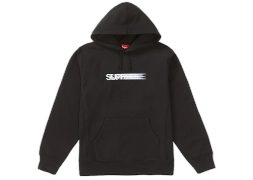 Supreme Motion Logo Hooded Sweatshirt (SS20) Black, vooraanzicht met zwart katoen en wit gestreept Motion Logo op borst