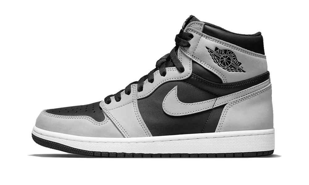 Nike Air Jordan 1 High Shadow 2.0 sneaker in black and grey with high-top design and classic silhouette, showcasing exclusive European style, the real deal.