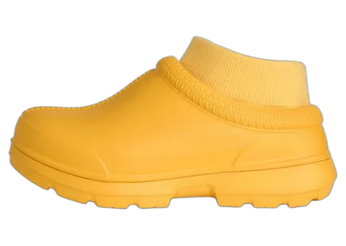 UGG Tasman X Slipper Summer Wheat, zijaanzicht van gele platform slipper met ribgebreide manchet en luchtzolig profiel