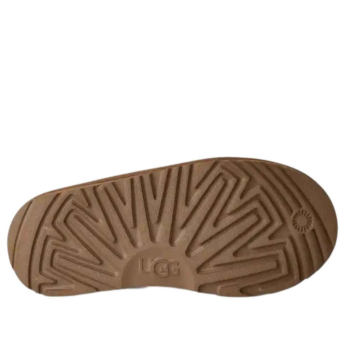UGG Classic Micro Slipper Chestnut, zoolprofiel toont reliëfpatroon met UGG logo en structuurgroeven