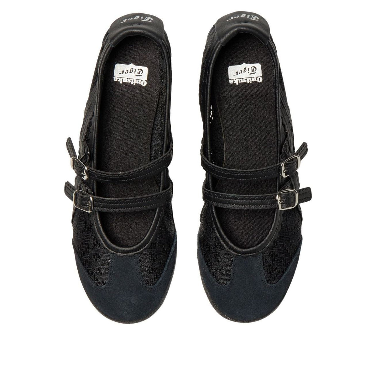 Onitsuka Tiger Mexico 66 TGRS Jacquard Mesh Black, bovenaanzicht met twee riempjes en mesh details