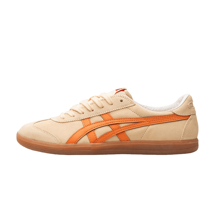 Onitsuka Tiger Tokuten Cream Orange Gum zijaanzicht, crèmekleurig canvas met oranje stiksels en gumzool