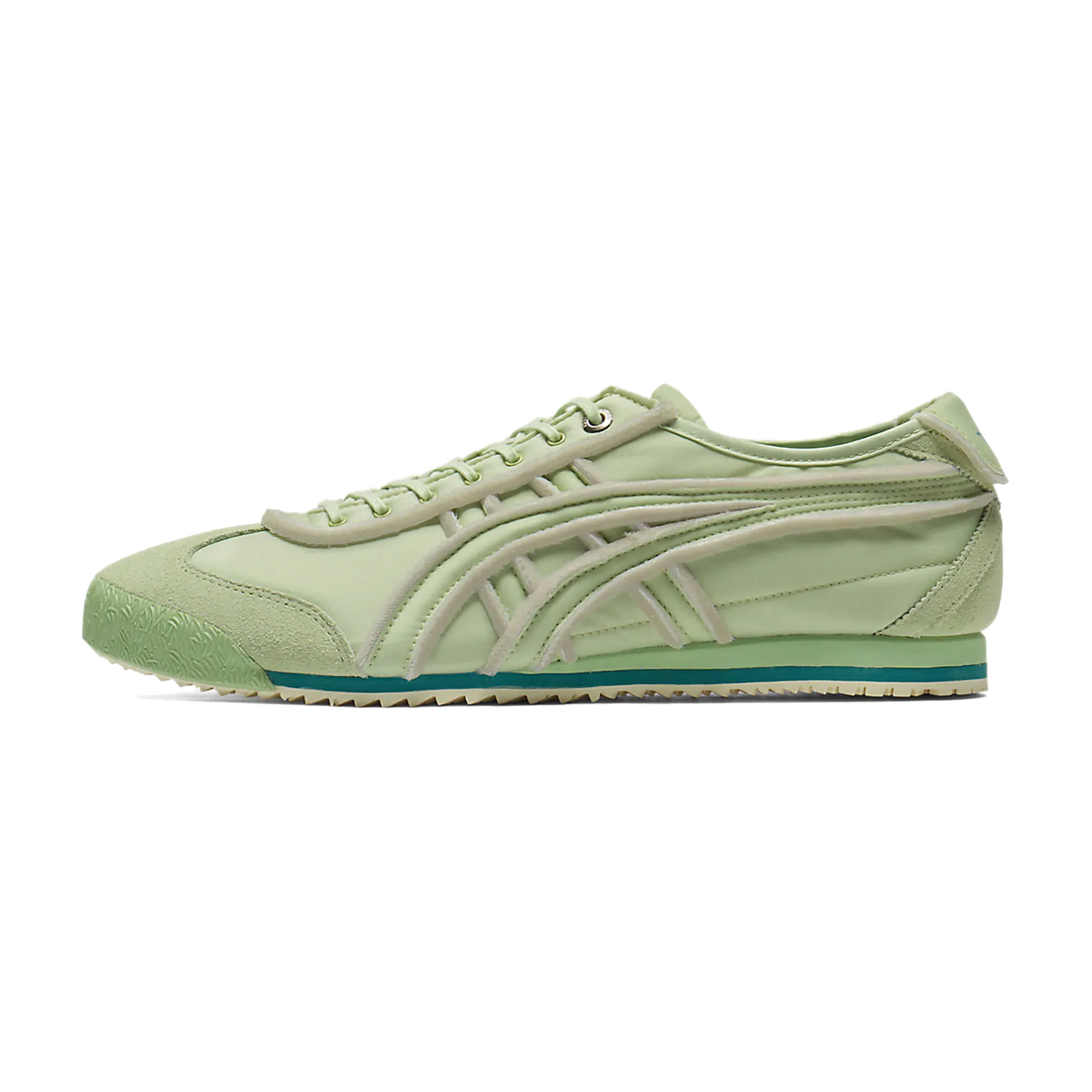 Onitsuka Tiger Mexico 66 SD Exposed Foam Jade, zijaanzicht van de sneaker in zachtgroen met zichtbare schuimstructuur